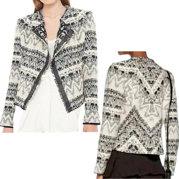 Iro - Women’s ‘Kroe’ Tweed Jacket, Tribal Chevron Print - White Size 36 FR 4 US - Picture 1 of 17